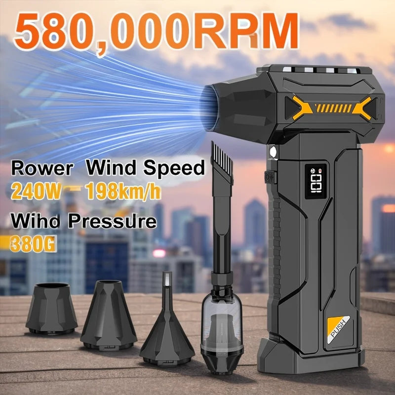 580000 RPM powerful turbo blower, cordless vacuum cleaner, electric snow blower, 380g blowing force, LED lighting, car cleaning