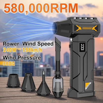580000 RPM powerful turbo blower, cordless vacuum cleaner, electric snow blower, 380g blowing force, LED lighting, car cleaning